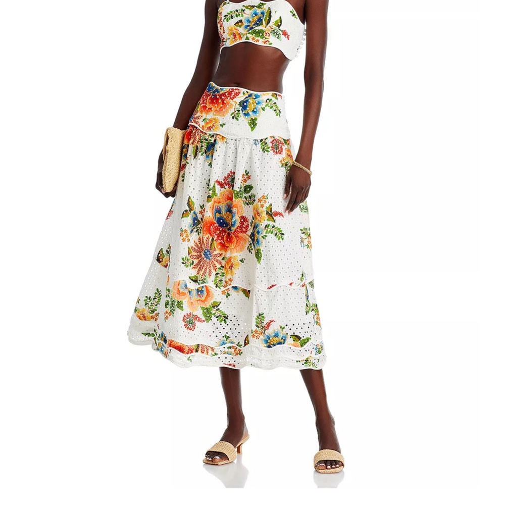 FARM Rio White Floral A-Line Skirt
